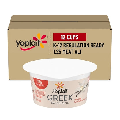 Yoplait 15g Protein Fat-Free Greek Blended Vanilla Yogurt, 12 x 5.3 oz Case - Cheese & Dairy