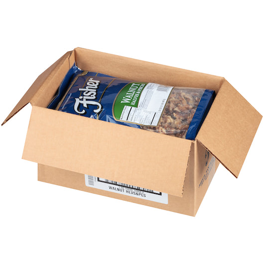 Fisher Walnut Halves And Pieces, 3 x 32 oz Case - GS1 open-case image