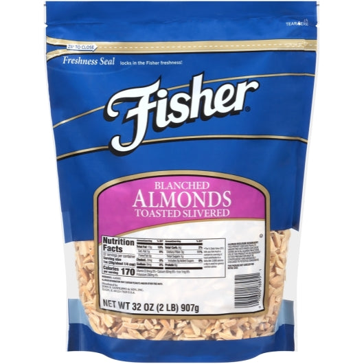 Fisher Toasted Blanched Slivered Almonds, No Salt, 3 x 32 oz Case - DOT product image 2