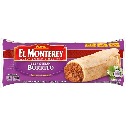 El Monterey Individually Wrapped Beef & Bean Burrito, 24 x 5 oz Case - DOT product image 2