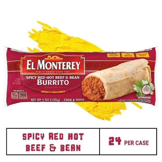 El Monterey Beef & Bean Spicy Red Hot Burrito, 24 x 5 oz Case - DOT product image 3