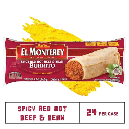 El Monterey Beef & Bean Spicy Red Hot Burrito, 24 x 5 oz Case - DOT product image 3