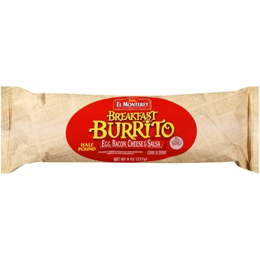 El Monterey Individually Wrapped Egg, Bacon, Salsa & Cheese Burrito, 12 x 8 oz Case - Prepared Foods