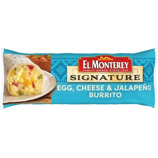 El Monterey Individually Wrapped Egg, Cheese, & Jalapeno Burrito, 24 x 4.5 oz Case - Prepared Foods