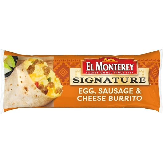 El Monterey Individually Wrapped Egg, Sausage, & Cheese Burrito, 24 x 4.5 oz Case - Prepared Foods