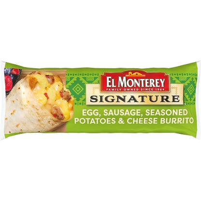 El Monterey Individually Wrapped Egg, Sausage, Cheese, & Potato Burrito, 24 x 4.5 oz Case - Frozen Potatoes Sides