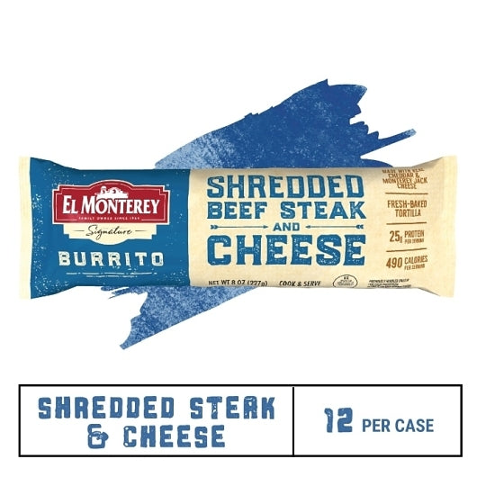 El Monterey Individually Wrapped Shredded Beef Steak & Cheese Burrito, 12 x 8 oz Case - DOT product image 8