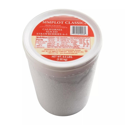 Simplot Classic Sliced 4+1 Sliced Strawberry, 6 x 6.5 lb Case - Frozen Fruit
