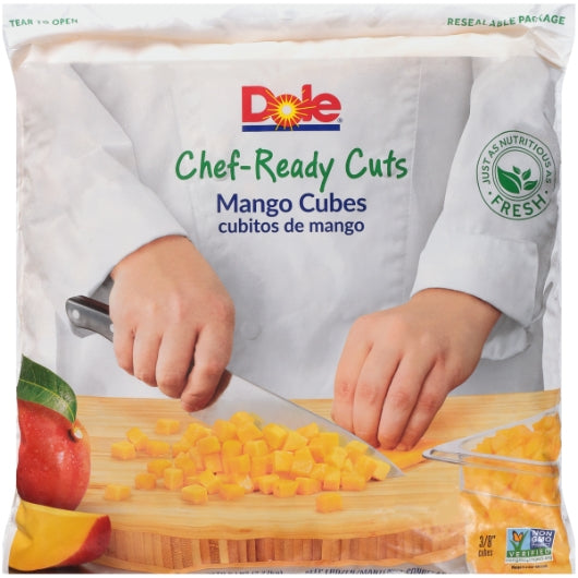Dole Chef-Ready Individual Quick Frozen Mango 3/8" Cube, 2 x 5 lb Case - Frozen Fruit
