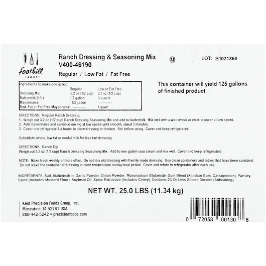 Foothill Farms Gluten Free Shelf Stable Ranch Mix Dressing Mix, 1 x 25 lb Case - DOT product image 5