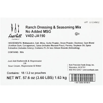 Foothill Farms Gluten Free No Msg Low Sodium Ranch Mix Dressing Mix, 18 x 3.2 oz Case - DOT product image 6