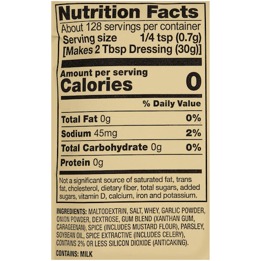 Foothill Farms Gluten Free No Msg Low Sodium Ranch Mix Dressing Mix, 18 x 3.2 oz Case - DOT product image 7