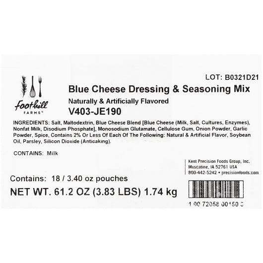 Foothill Farms Gluten Free Blue Cheese Mix Dressing Mix, 18 x 3.4 oz Case - DOT product image 6