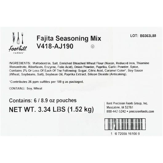 Foothill Farms Mix Fajita Seasoning No Msg, 6 x 8.9 oz Case - DOT product image 5