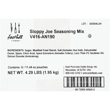 Foothill Farms 45% Sodium Reduction No Msg Shelf Stable Gluten Free Sloppy Joe Seasoning Mix, 6 x 11.44 oz Case - DOT product image 4