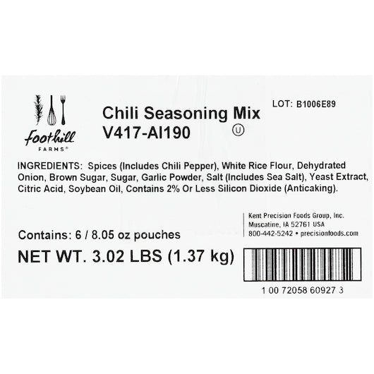 Foothill Farms Reduced Sodium No Msg Add Water Chili Seasoning Mix, 6 x 8.05 oz Case - DOT product image 4