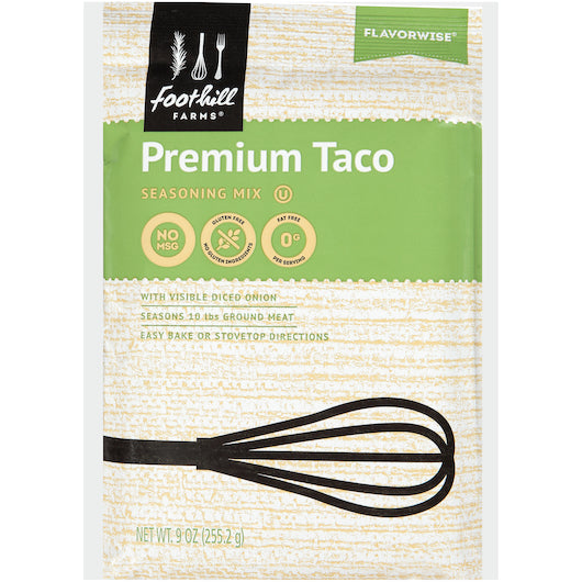 Foothill Farms Premium Reduced Sodium No Msg Taco Seasoning Mix, 6 x 9 oz Case - Spices Seasonings