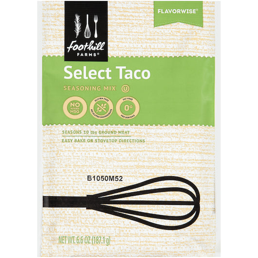 Foothill Farms Select Reduced Sodium No Msg Taco Seasoning Mix, 6 x 6.6 oz Case - Spices Seasonings