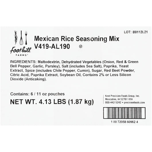 Foothill Farms Low Sodium Add Water Gluten Free No Msg Mexican Rice Seasoning Mix, 6 x 11 oz Case - DOT product image 6