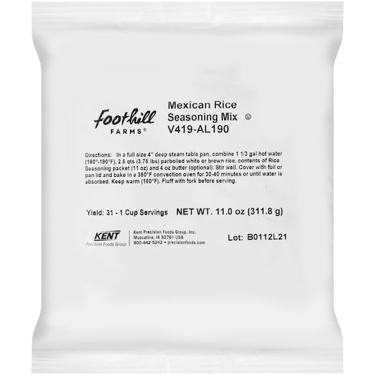 Foothill Farms Low Sodium Add Water Gluten Free No Msg Mexican Rice Seasoning Mix, 6 x 11 oz Case - Spices Seasonings