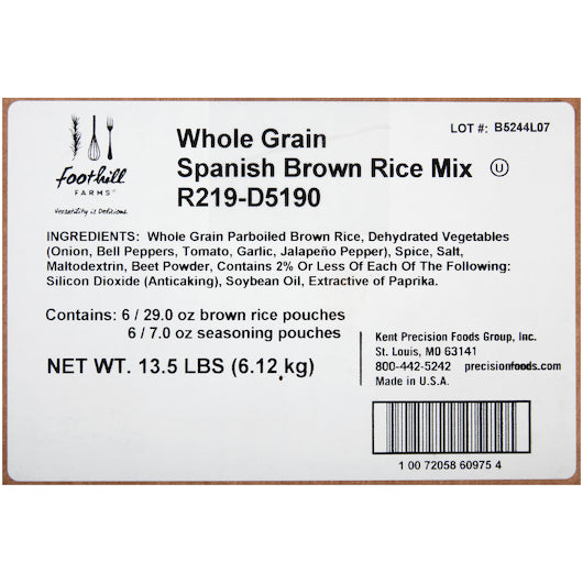 Foothill Farms Whole Grain Reduced Sodium Spanish Brown Rice Mix, 6 x 36 oz Case - DOT product image 6