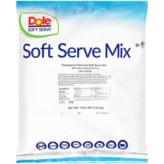 Dole Lactose-Free Raspberry Soft Serve Mix, 4 x 4.6 lb Case - Bakery & Desserts