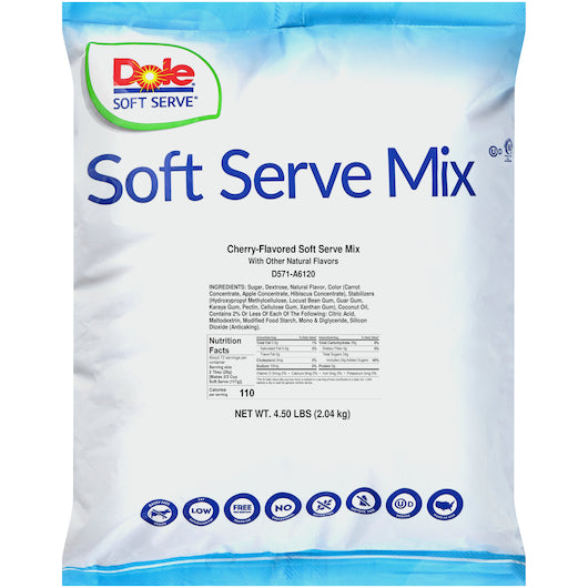 Dole Cherry Soft Serve Mix, 4 x 4.5 lb Case - Bakery & Desserts