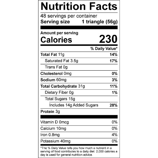 Athens Walnut Triangles Baklava, 48 x 48 PC Case - Nutrition facts label