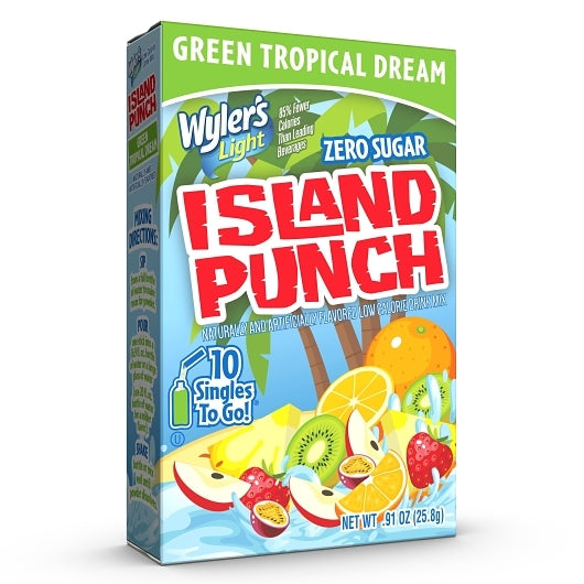 Wylers Light Island Punch Green Tropical Dream Drink Mix Singles To Go, 12 x 10 ct Case - Alternate product angle or state