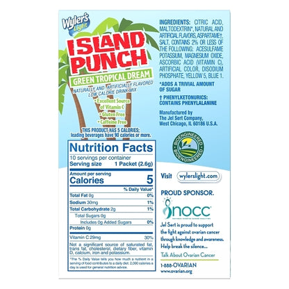 Wylers Light Island Punch Green Tropical Dream Drink Mix Singles To Go, 12 x 10 ct Case - Combined nutrition and ingredients label
