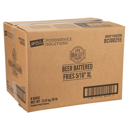 Brew City 5/16 Inch Straight Cut Beer Battered Extra Long Fancy Grade A Fries, 1 x 30 lb Case - DOT product image 5