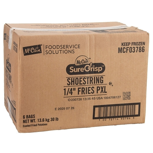 Mccain Surecrisp 1/4" Premium Extra Long Shoestring French Fries, 6 x 6 x 30 lb Case - DOT product image 5