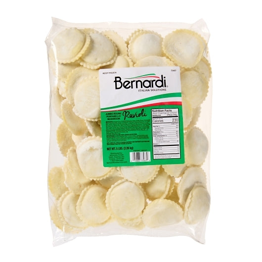 Bernardi Jumbo Round Portobello Mushroom Ravioli, 2 x 5 lb Case - Prepared Foods