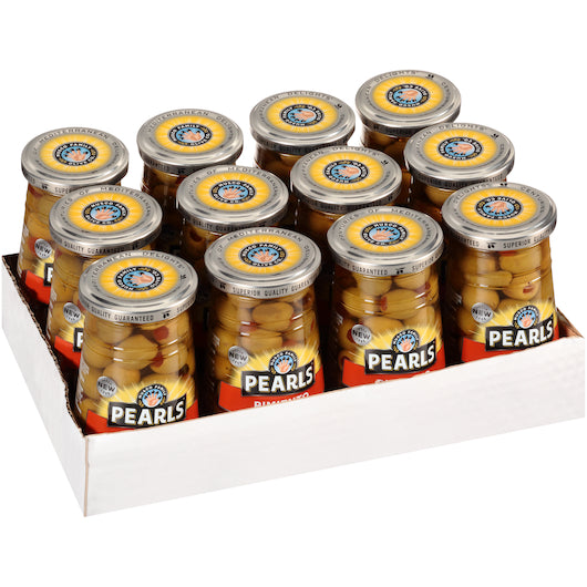 Pearls Stuffed Manzanilla Olives Jar, 12 x 5.75 oz Case - GS1 open-case image