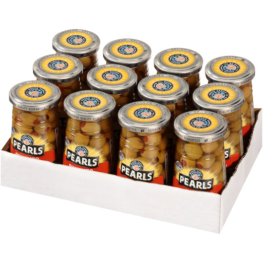 Pearls Stuffed Manzanilla Olives Jar, 12 x 5.75 oz Case - GS1 open-case image