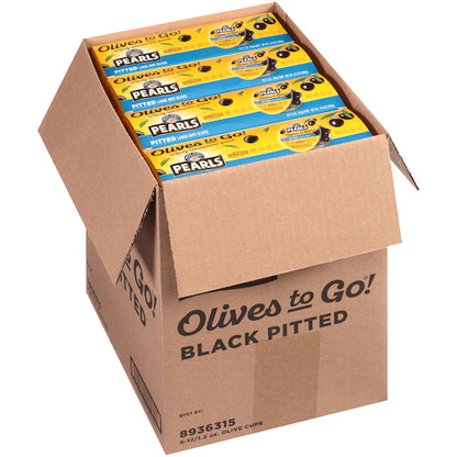 Pearls Black Ripe Olives To Go, 8 x 12 x 1.2 oz Case - GS1 open-case image