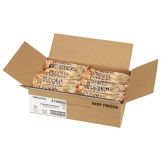 Posada Shredded Beef Steak & Cheese Chimichangas, 24 x 5 oz Case - GS1 open-case image