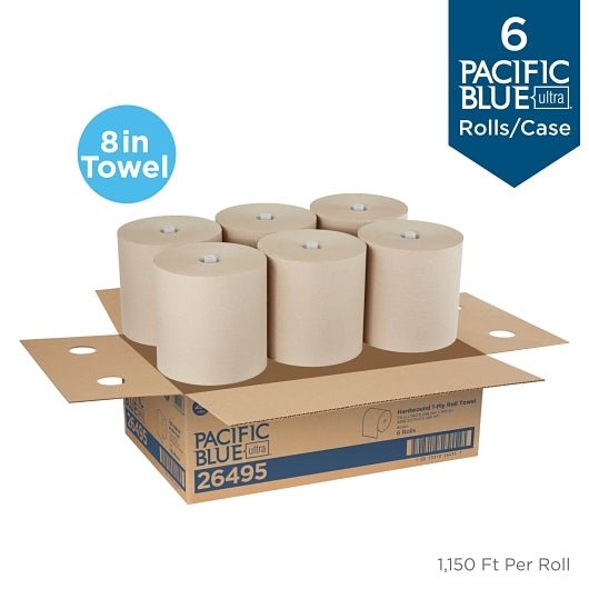 Pacific Blue Ultra 8 High-Capacity Recycled (3rd Party) Brown Paper Towel, 6 x 1 ct Case - Janitorial Supplies