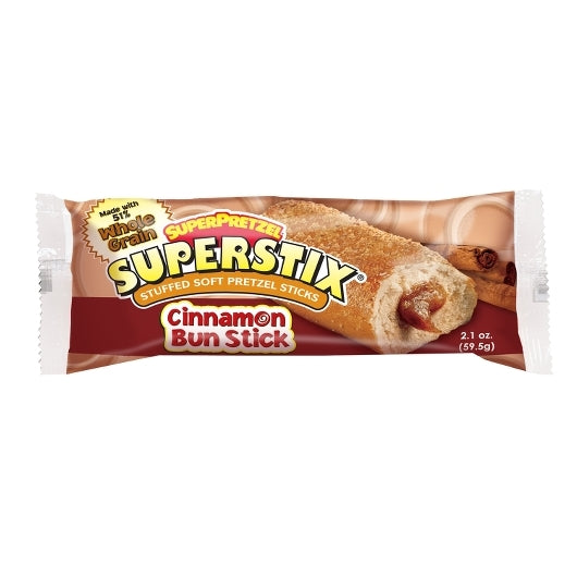 Super Pretzel Whole SuperStix Cinnamon Bun Stuffed Soft Pretzel Stick, 60 x 2.1 oz Case - Spices Seasonings