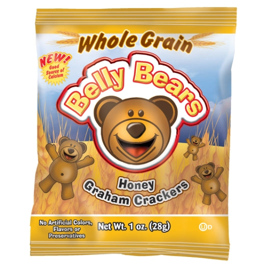 J & J Belly Bears 51% Whole Grain Honey Graham Crackers, 200 x 1 oz Case - Crackers & Grahams