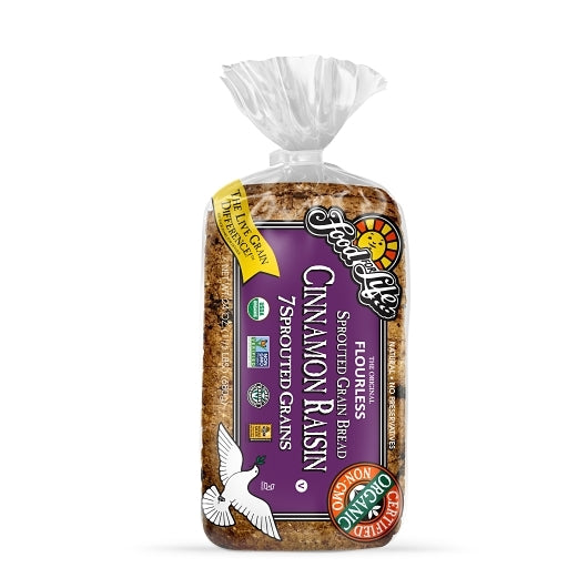 Food For Life Organic 7 Sprouted Whole Grain Cinnamon Raisin Bread, 6 x 24 oz Case - Breads, Rolls & Buns