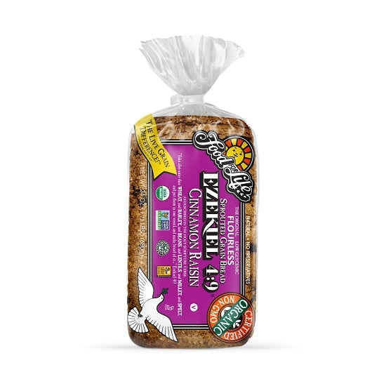 Food For Life Organic Ezekiel 4:9 Sprouted Whole Grain Cinnamon Raisin Bread, 6 x 24 oz Case - Breads, Rolls & Buns