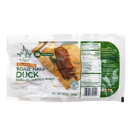 Maple Leaf Farms Fully Cooked Roast Half Duck Partially Boned, Case Ready In Vacuum Packages, Retail, Frozen, 6 x 10 oz