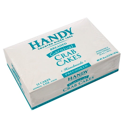 Handy Carnival Breaded Crab Cakes 3 Oz, 2 x 2 x 12 each Case - Frozen Meat & Seafood