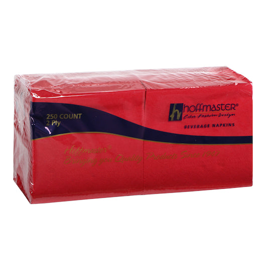 Beverage Napkins 9.5 Inch X 9.5 Inch 2 Ply 1/4 Fold Red Beverage Napkin, 4 x 250 each Case - Plates Bowls