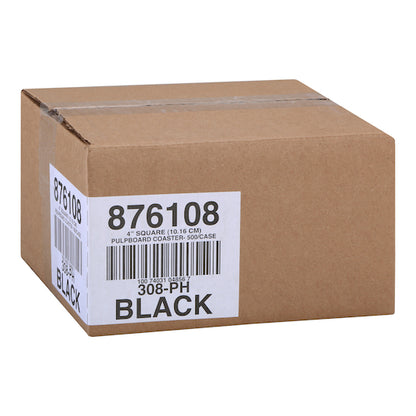 Hoffmaster 4 Inch Pulpboard Light Weight Black Square Coaster, 1 x 500 each Case - Plates Bowls