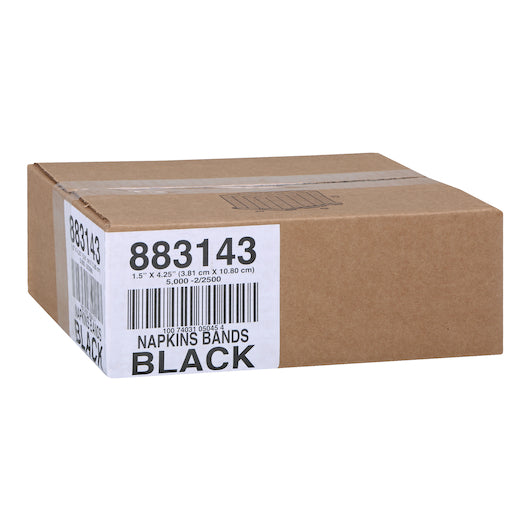 Hoffmaster 1.5 Inch X 4.25 Inch Paper Black Napkin Band, 2 x 2500 each Case - Plates Bowls