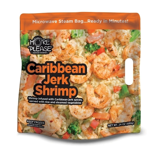 More Please Caribbean Jerk Shrimp Entree Bag, 6 x 1.5 lb Case - Frozen Meat & Seafood