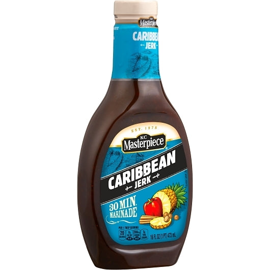 Kc Masterpiece Spiced Caribbean Jerk Marinade and BBQ Sauce Bottle, 6 x 16 fl oz Case - DOT product image 2