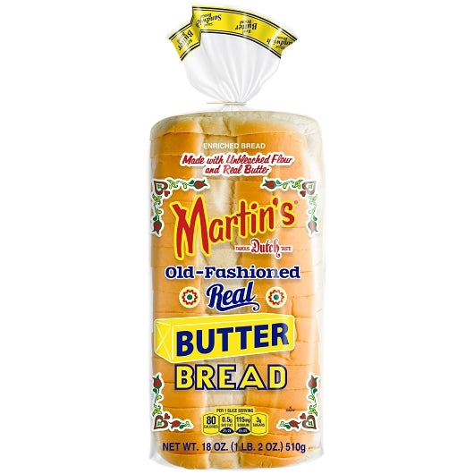 Martins Old-Fashioned Real Butter Bread, 8 x 16 ct Case - Breads, Rolls & Buns